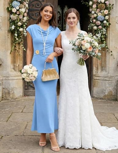 ZESICA Women's Summer Wedding Guest Maxi Dress 2026 Bodycon Cap Sleeve Cowl Neck Ruched Cocktail Formal Party Long Dresses-Blue-XL - Thumbnail 5