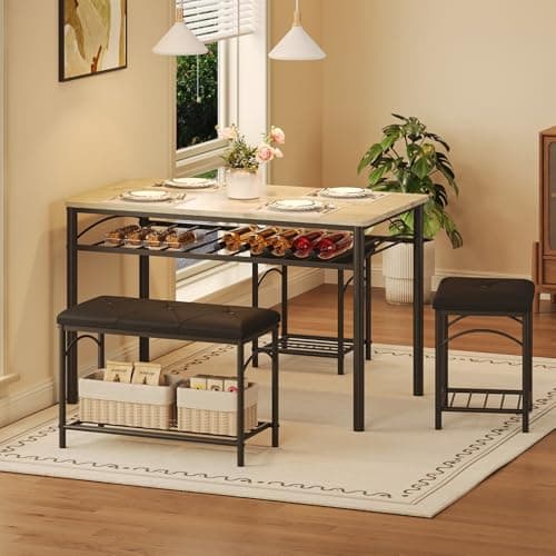 Garvee Dining Table Set for 4, Kitchen Table with Upholstered Bench and 2 Stools, 4 Pieces Kitchen Table Set with Storage Rack & Metal Frame for Small Space, Kitchen Table and Chairs Set for Apartment - Image 1