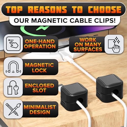 12 Pack Magnetic Cable Clips Black – Fast Locking System Cable Management for Desk, Nightstand & Car – Strong Adhesive Wire Clips, USB Cable Organizer, Phone Charger Cord Holder for Home & Office - Thumbnail 4