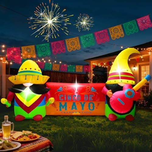 GIFTFIND 8FT Long Cinco De Mayo Inflatables Outdoor Decorations, Colorful Fiesta Party Blow Up Decor, Built-in LED Lights May 5 Mexican Yard Decoration for Garden Lawn Holiday Decor - Image 1