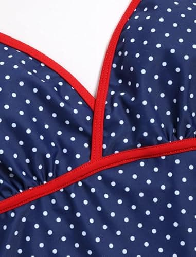 Jillumi Swim Suits for Women 2026 Halter Tankini Swimsuits V Neck Floral Printed Bikini Swimsuits High Cut Tie Side Thong Bathing Suit (Navy Polka Dots L) - Thumbnail 5