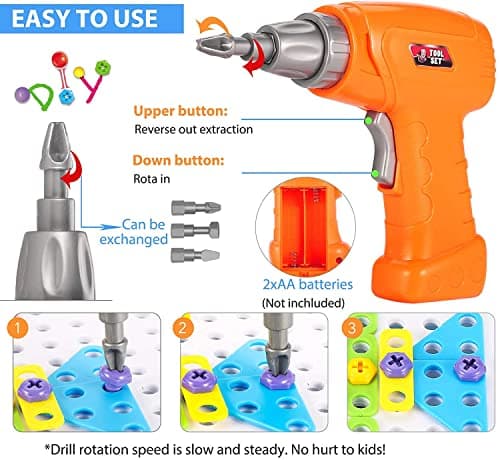 Parhlen Educational Toys Building Blocks, 244 Pieces Electric Screwdriver DIY Building Toys for Boys and Girls, Educational Construction Building kit for Kids Ages 4 5 6 7 8 9 10 Year Old - Thumbnail 5