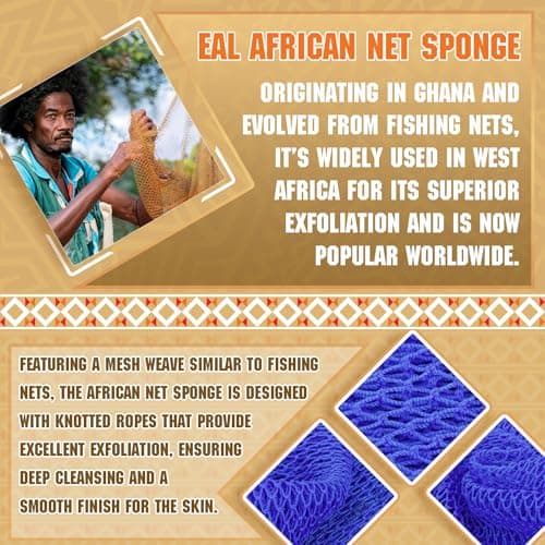 SpiralScgv 2 Pieces African Net Sponge Authentic – Real Authentic Exfoliating Bath Sponges for Silky Smooth Skin, Deep Cleansing Mesh for Full Body, Quick-Drying & Travel-Friendly（Blue Black） - Thumbnail 3