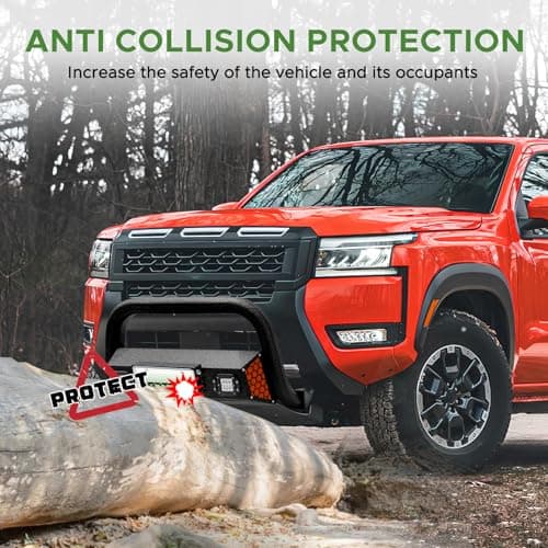 Partree Bull Bar Fit for Nissan Frontier 2022 2023 2024 2025 with LED Light & w/License Plate Bracket DIY Paintable Front Bumper Brush Push Bar Grille Guard Protector - Thumbnail 5