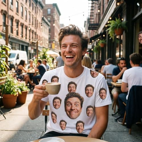 Personalized Prank Photo Customized T-Shirt - Customized Clothing Featuring Your Photo | Suitable for Parties, Gatherings, as a Surprise Appearance Black - Thumbnail 3