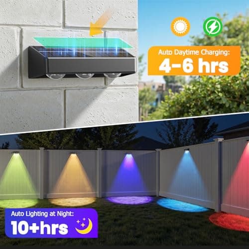 NIORSUN Solar Fence Lights,8 Pack Solars Deck Light,RGB Color,Outdoor Bulb Waterproof Led IP65,Power Patio Lamp with Lenses for Outside/Backyard/Railing/Yard(Black) - Thumbnail 3