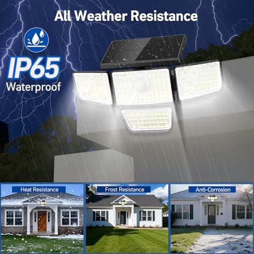 Solar Security Outdoor Lights-3000LM 4 Heads Solar Flood Lights with Motion Sensor, IP65 Waterproof Security Lights with Remote, 270° Wide Angle Flood Wall Lights with 3 Modes for Home Outside, 2 Pack - Thumbnail 4