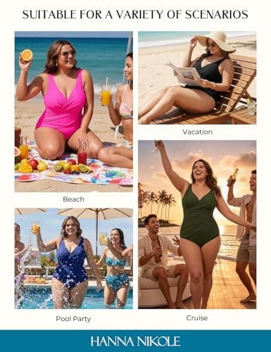 Hanna Nikole Women Tummy Control One Piece Swimsuit,V-Neck Bathing Suit,High Coverage Swimsuit for Summer Vacations Black 16W - Thumbnail 5