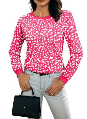 BLENCOT Long Sleeve Tops for Women Crewneck Leopard Print Casual Blouse Trendy Fall Sweatshirt Graphic Tunic Winter Clothing Ladies Blouse XX-Large Strawberry Pink - Image 1