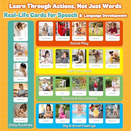 Actions Flash Cards for Kids (Ages 3-7), 50 Real-Life Photo Cards for Speech & Language Development, Based on Total Physical Response (TPR) Learning Approach, Support Daily Feelings - Thumbnail 3