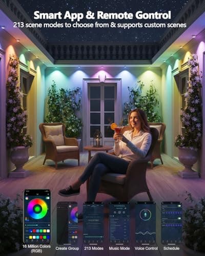 LightSeek New Year Permanent Lights for House, 54ft 36 LED RGB Smart Lihgts, Music Sync & 213 Scene Modes, 2-Way Eaves & In-Ground, App Remote Control, IP67 Waterproof, Party Decor, Indoor, USB - Thumbnail 3