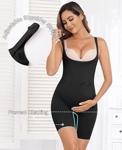 Y25D Women's Maternity Bodysuit Seamless Pregnancy Shapewear Shorts Under Dresses Belly Support Black - Thumbnail 5