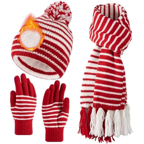 Bodvera Winter Beanie Hat Scarf Gloves Set for Women Warm Fleece Knit Pompom Hat Long Scarf Touchscreen Gloves Winter Sets - Image 1
