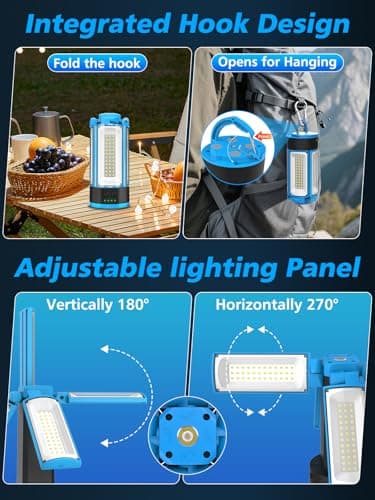 T-SUNiceM Rechargeable Camping Light with Metal Stand, Freestanding Portable Work Light with 4 LED Heads, Magnetic Work Light Waterproof for Outdoor Emergency, Flashlight with Detachable Tripod - Thumbnail 6