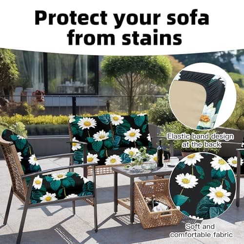 DREAHOTEXTIL 8Pcs Outdoor Cushion Covers, Patio Cushion Covers,Stretch Elastic Slipcovers, Replacement Washable & Reusable Furniture Protector for Patio Couch (Daisy,Cover Only) - Thumbnail 3