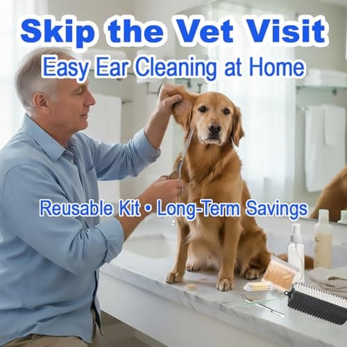 ATEYUWIS Dog Ear Cleaning Kit for Dogs and Cats, Pet Ear Care Grooming Tool Set with Pet-Safe Silicone Ear Cleaner, Tweezers, Scissors, Cotton Swabs and Cleaning Cloth - Thumbnail 3