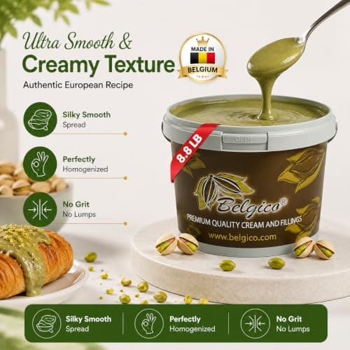 Belgico Pistachio Cream Paste Bulk 4 Kg Tub for Ice Cream, Pastry and Dessert Production, Professional Pistachio Butter Style Spread for Dubai Chocolate and Kataifi Creations - Thumbnail 6