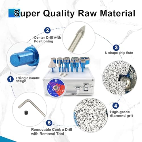 BRSCHNITT Diamond Tile Hole Saw Kit with Pilot Bit - (6-65mm) Dry Diamond Core Drill Bit Triangle Shank&Tile Blade for Porcelain Tile Ceramic Stone Granite Marble - Thumbnail 6