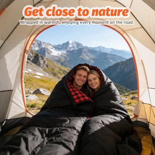 Swtmerry Double Sleeping Bag for Adults with 2 Pillows, Big & Tall Queen Size XL Sleeping Bag for 2 Person, Waterproof & Lightweight Warm for 3 Seasons, Cold Weather,Camping, Hiking & Backpacking - Thumbnail 3