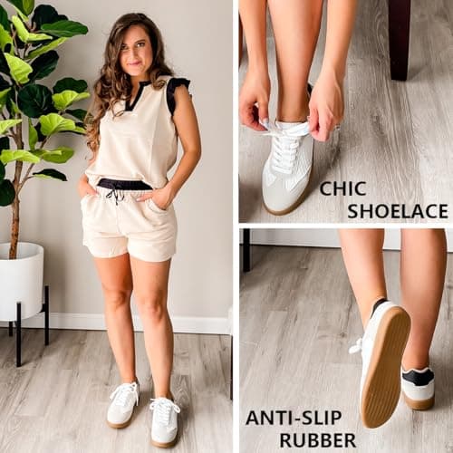 JENN ARDOR Womens White Fashion Sneakers Casual Walking Shoes Classic Non-Slip Comfort Dress Skate Shoes Size 8 - Thumbnail 2