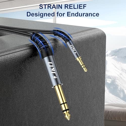 J&D 1/8 to 1/4 Stereo Cable, 3.5mm TRS to 6.35mm Audio Cable Bidirectional Nylon Braid Guitar to Aux Cord Jack for Guitar, Laptop, Home Theater Devices, Speaker and Amplifiers, 6.6 Feet, Grey - Thumbnail 2