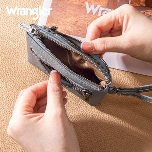 Montana West Wrangler Coin Purse for Women RFID-blocking Floral Embossed Change Pouch Wristlet Wallet Lightweight Portable Wallets Blue - Thumbnail 5