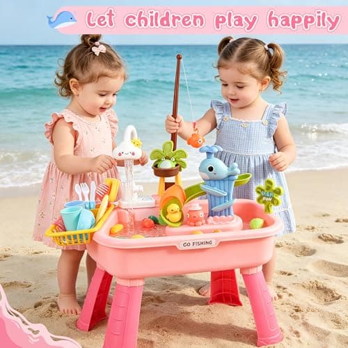 Ploomi Upgraded Toddler Sand Water Table Toy with Electric Water Pump, Kids Sand Water with Faucet/Play Food Accessories/Fishing Toy, Kitchen Play Sink Toys for Girl Boy Age 3+ - Thumbnail 6