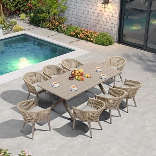 PURPLE LEAF Patio Dining Set 9 Pieces with Wicker Rattan Chairs, Champagne - Thumbnail 2