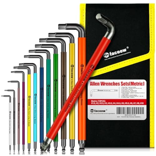 Facoow Allen Wrenches Sets, 13pcs Full Size Metric Hex Key Set with Tool Organizer Bag, Heavy Duty Extra Long Arm Ball End, Color Coded - Image 1
