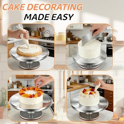 12-Inch Aluminum Alloy Cake Turntable for Frosting, Ultra-Smooth Rotating Icing Stand with Non-Slip Base, Heavy-Duty Decorating Rotating Cake Stand for Baking, DIY Crafts, and Cake Decoration - Thumbnail 6