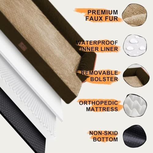 Extra Large Dog Bed-Orthopedic Waterproof XL Dog Bed for XLarge Extra Big Dogs - Foam Couch Sofa Washable with Removable Cover-Brown - Thumbnail 5