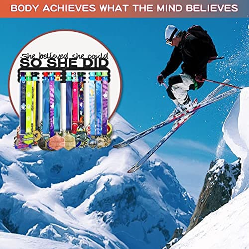 Bliocefo Medals Hanger Display Holder Rack 13.8 inches She Believed She Could Wall Mount Steel Frame Over 60 Medals-Sports Medal Hangers Racks Bib Ribbon with Easy Hanging Bars Black 3 Lines - Thumbnail 5