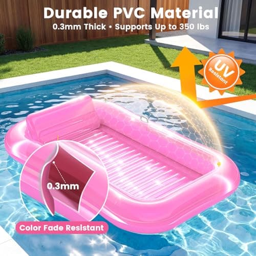 Inflatable Tanning Pool Lounger Float with Sprinkler, 77" x 48" XL Tanning Pool for Adults with Pillow & Cup Holder, 6 in 1 Suntan Tub Sunbathing Bed Pool Floats Adult for Backyard, Beach & Lake - Thumbnail 5
