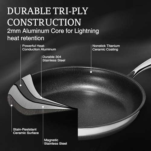 KITEXPERT Non Stick Frying Pans without Lid, 8" Titanium Ceramic Pan Nonstick Stainless Steel Skillet, PFAS PFOA & PTFE Free, Quick-Cool Handle, Dishwasher & Oven Safe, Compatible with All Cooktops - Thumbnail 3