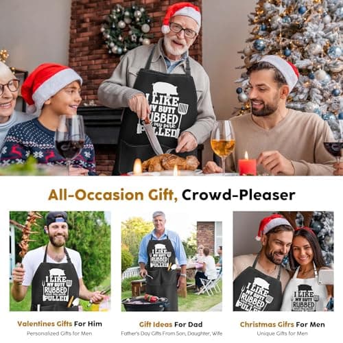 JDNFYGX Funny BBQ Apron Gifts for Men, Hilarious Grill Chef Apron with Pockets, Adjustable Cooking Apron - Birthday & Fathers Day Gift for Dad Husband Brother Boyfriend Grandpa - Thumbnail 6