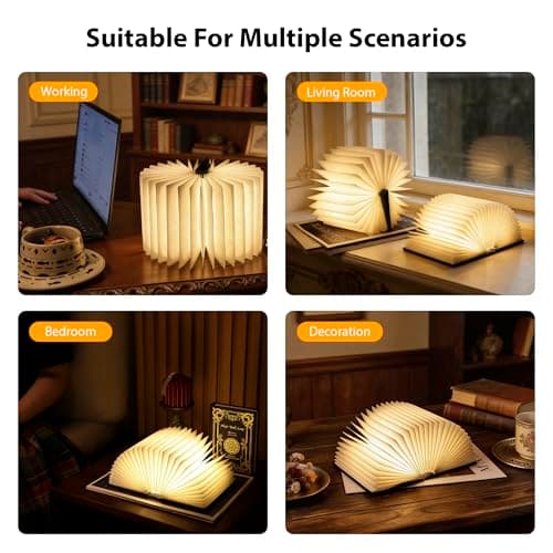 Ba suns Magic Book Lamp, 3-Color Adjustable Reading Light, Portable Foldable Paper Desk Lamp for Night Reading, 1200mAh Battery,Creative Home Decoration & Ideal Gift for Book Lovers - Thumbnail 4
