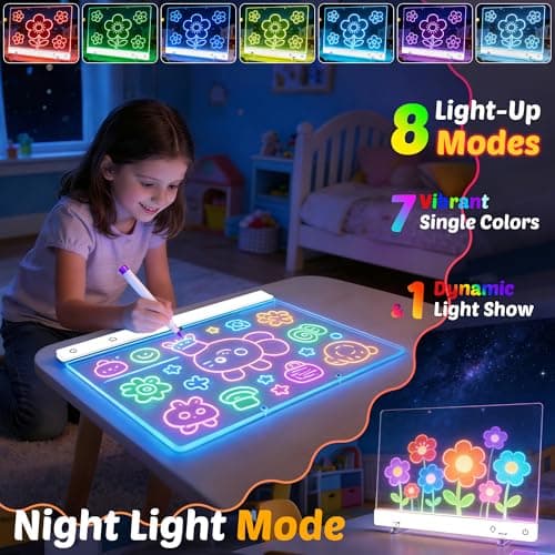 Rechargeable LED Drawing Board for Kids, 16-Inch Light Up Drawing Tablet with 7 Colors & Dimming, Arts Supplies Crafts for Kids Ages 3-8, Birthday Gifts for Girls Boys Age 5-10 - Thumbnail 2
