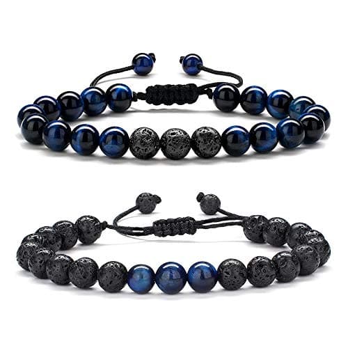 M MOOHAM Gifts for Son Men Bracelets - Beaded Lava Rock Tiger Eye Adjustable Bracelet for Men Who Want Nothing Birthday Gifts - Image 1