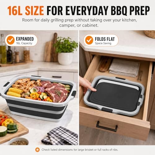Collapsible BBQ Prep Tub with Cutting Board & Lid, Folding Food Container BPA-Free Heavy-Duty, Dishwasher Safe, Upgraded Drain Hole - for Camping, Grilling Outdoor Cooking (Black, X-Large) - Thumbnail 3