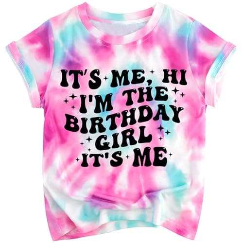 KALYRE Its My Birthday Shirt Girl 6th 7th Birthday Graphic Party T-Shirts 6 7 Years Old Kids Summer Crewneck Short Sleeve Outfit Purple Tie Dye - Image 1