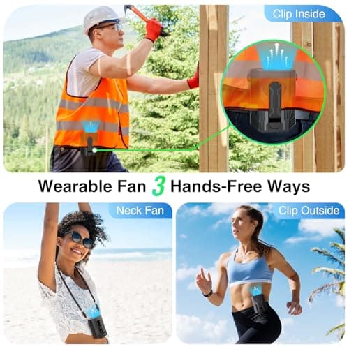 Portable Fan 4000mAh Rechargeable, 4 Speeds 13000RPM Strong Airflow, Personal Waist Fan with Max 24H Working Time, Wearable Neck Fan, Hands-Free Clip Belt fan for Camping, Outdoor, Jobsite, Traveling - Thumbnail 4