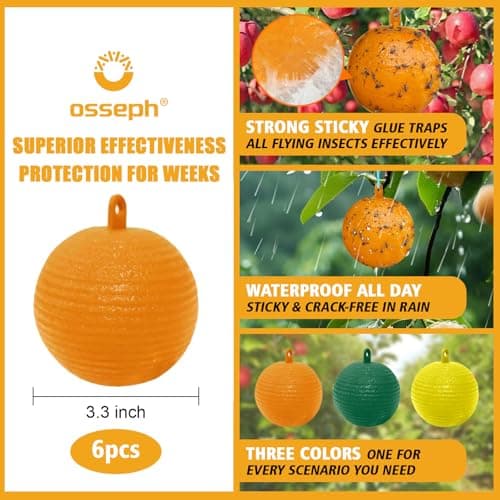 Osspeh Sticky Fruit Fly Trap Ball, Flying Traps Outdoor and Bugs Sticky Ball, Sticky Fly Gnat Mosquito Bugs Flying Killer and Insects Trap Ball Traps(6pcs Yellow) - Thumbnail 5