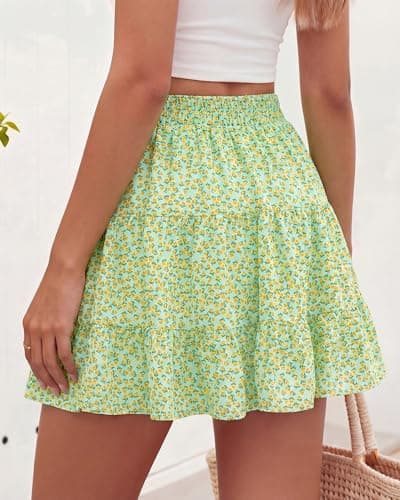 BTFBM Summer Skirts for Women 2026 Floral High Waist Shorts Underneath Boho Tiered Flowy Tennis Skorts Casual Mini Skirt(Floral Green Yellow, Small) - Thumbnail 3