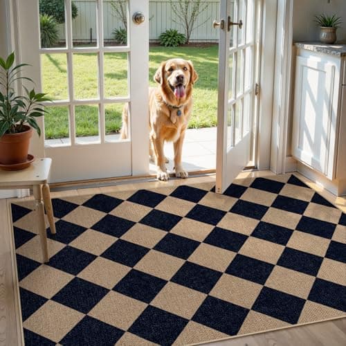 Lahome Colette Checkered Easy Jute Entry Rug, 3x5 Black Outdoor Patio Rug for Living Room Farmhouse Neutral Carpet, Washable Non Slip Indoor Door Mat Diamond Carpet for Front Door Deck Camping - Image 1
