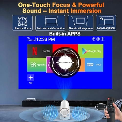 2-in-1 Portable Projector & LED Night Light,Mini Projectors with WiFi and Bluetooth,120" Display Supports 4K/1080P, Electric Focus/Enhanced Speaker,Home Movie Projector with Built-in Apps for Bedroom - Thumbnail 3