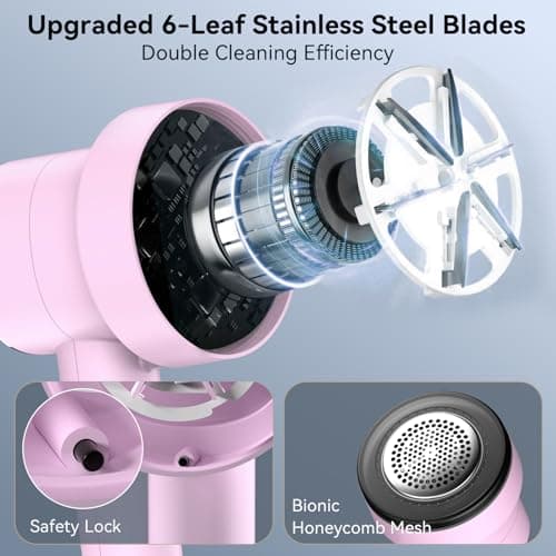 Smyeviva Rechargeable Fabric Shaver for Clothes: 6-Leaf Blades & 3 Speeds to Remove Pilling, Fuzz & Lint Balls - with LED Display, Portable Electric Lint Remover for Sweater, Couch, Blanket, Furniture - Thumbnail 2