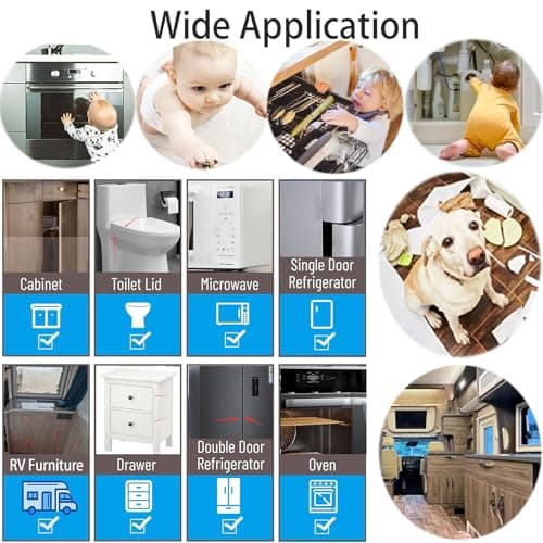 Bstsilver 10-Pack Cabinet Locks Childproof Baby Proofing for Drawer Door Fridge Kitchen Ovens Cupboard Toilet Trash Freezer, Refrigerator Latches for Toddler Cat Dog Pet, Closet Kitchen Adhesive Strap - Thumbnail 5