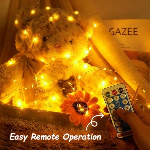 Fairy Lights Battery Operated - Rechargeable String Lights for Bedroom Dorm - LED Decorative Twinkle Light with Remote 8 Modes Hook - 16ft - Thumbnail 4