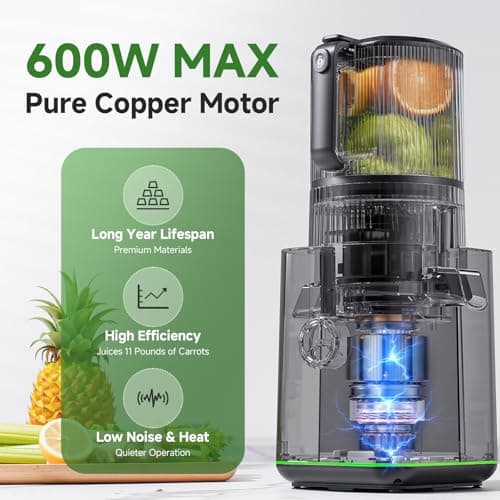 VANDISELL Cold Press Juicer, 3-in-1 Juicer Machines with 6.5" Large Feed Chute for Whole Fruits & Vegetables, 100oz Large Capacity for Family Use, Makes Juice, Nut Milk & Sorbet, Black - Thumbnail 4