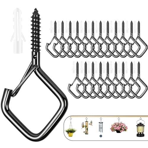 Emiluil 22 PCS Metal Black Eye Screw Hooks for Hanging Heavy Duty.Windproof Ceiling Hooks for Hanging Plants,Cup,Wind Chime,Bird Feeders,Christmas String Lights at Indoor&Outdoor 2.2 Inch - Image 1